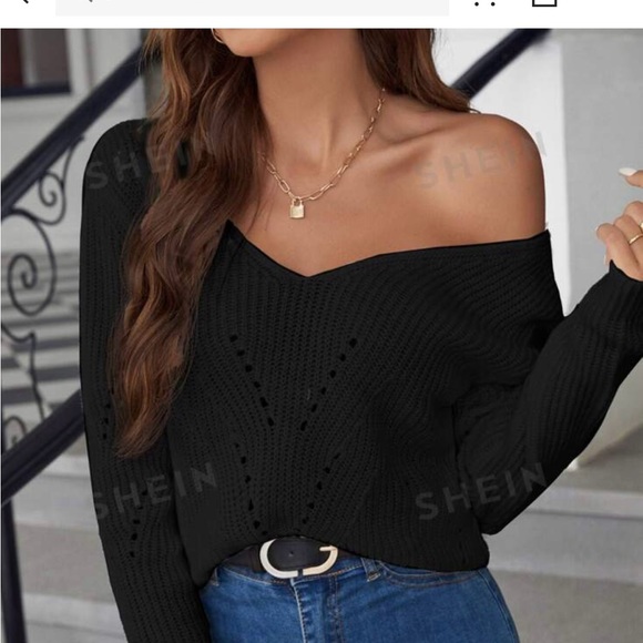 ☀️ SHEIN Bow frenchy contrast guipure lace bow bsck eyelet detail sweater size M - Picture 2 of 3